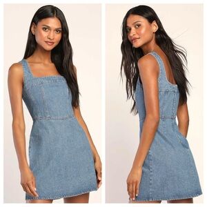 Lulus So Delighted Medium Wash Denim Corset Seam Mini Dress